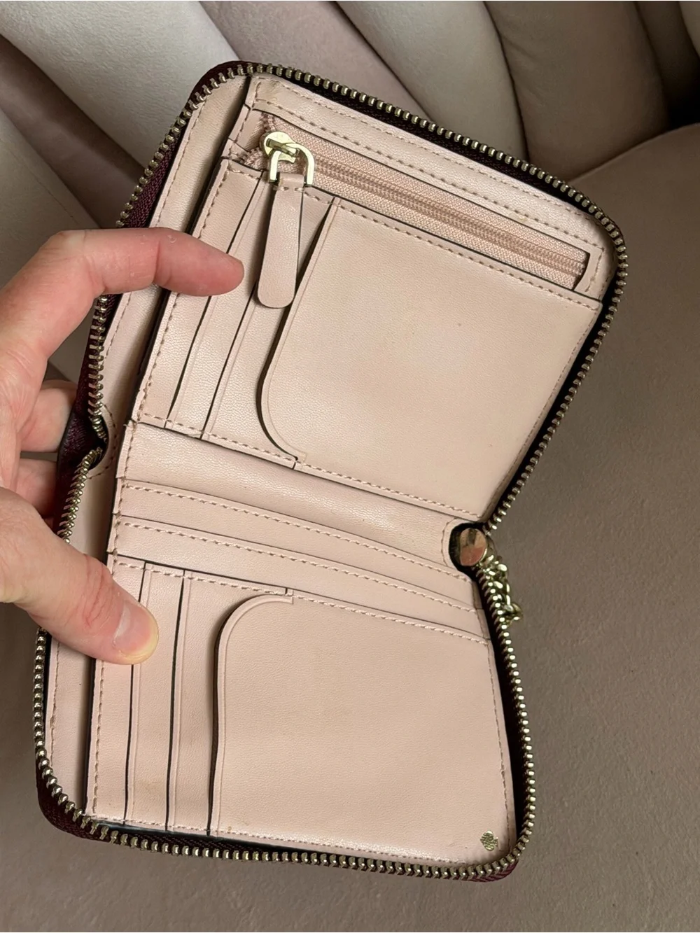 Kate Spade WLRU5425 Burgundy Blush Saffiano Leather Zip Around Bifold Wallet